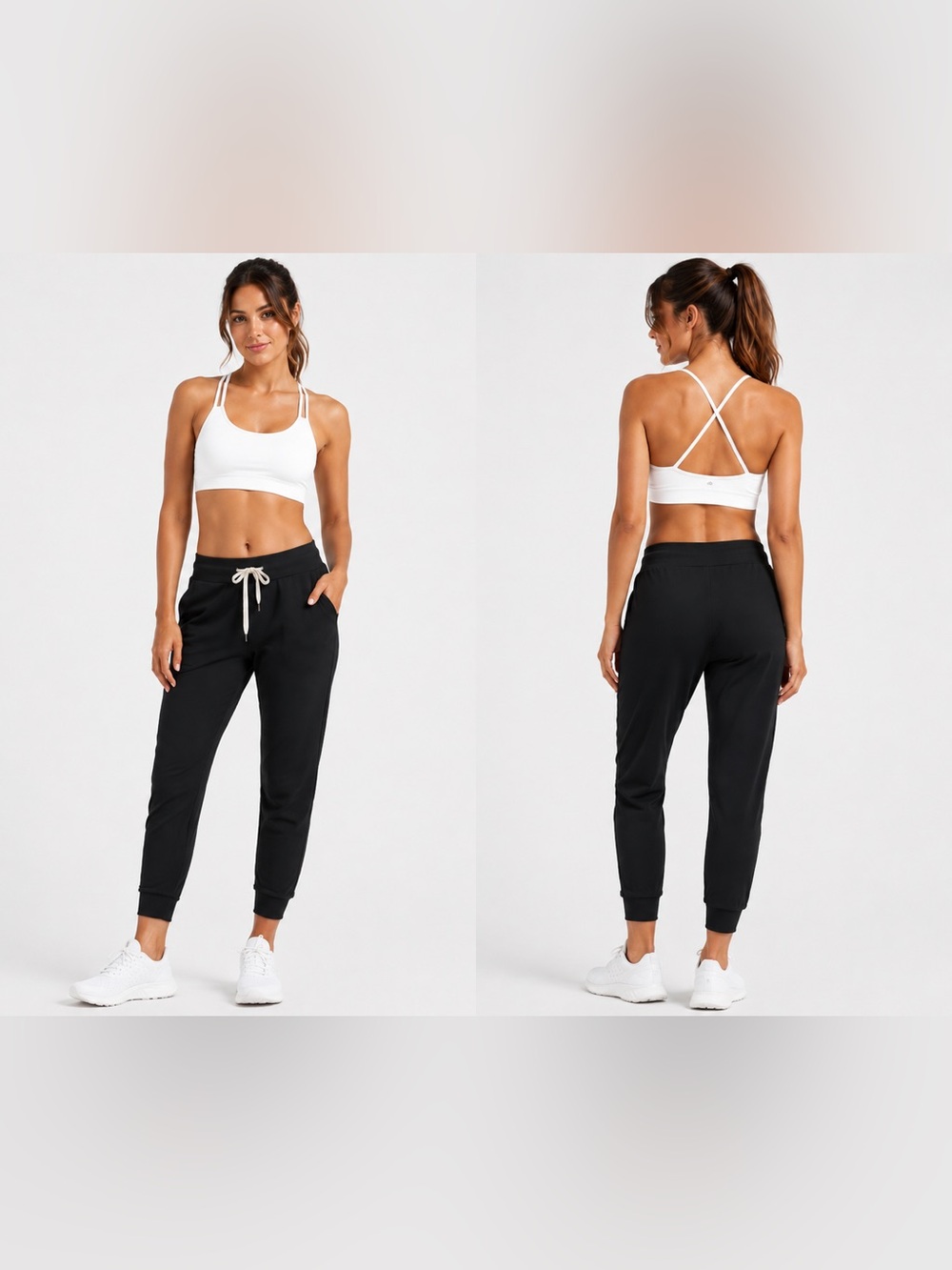 Vuori Black Drawstring Jogger Pants with Cream Tie
